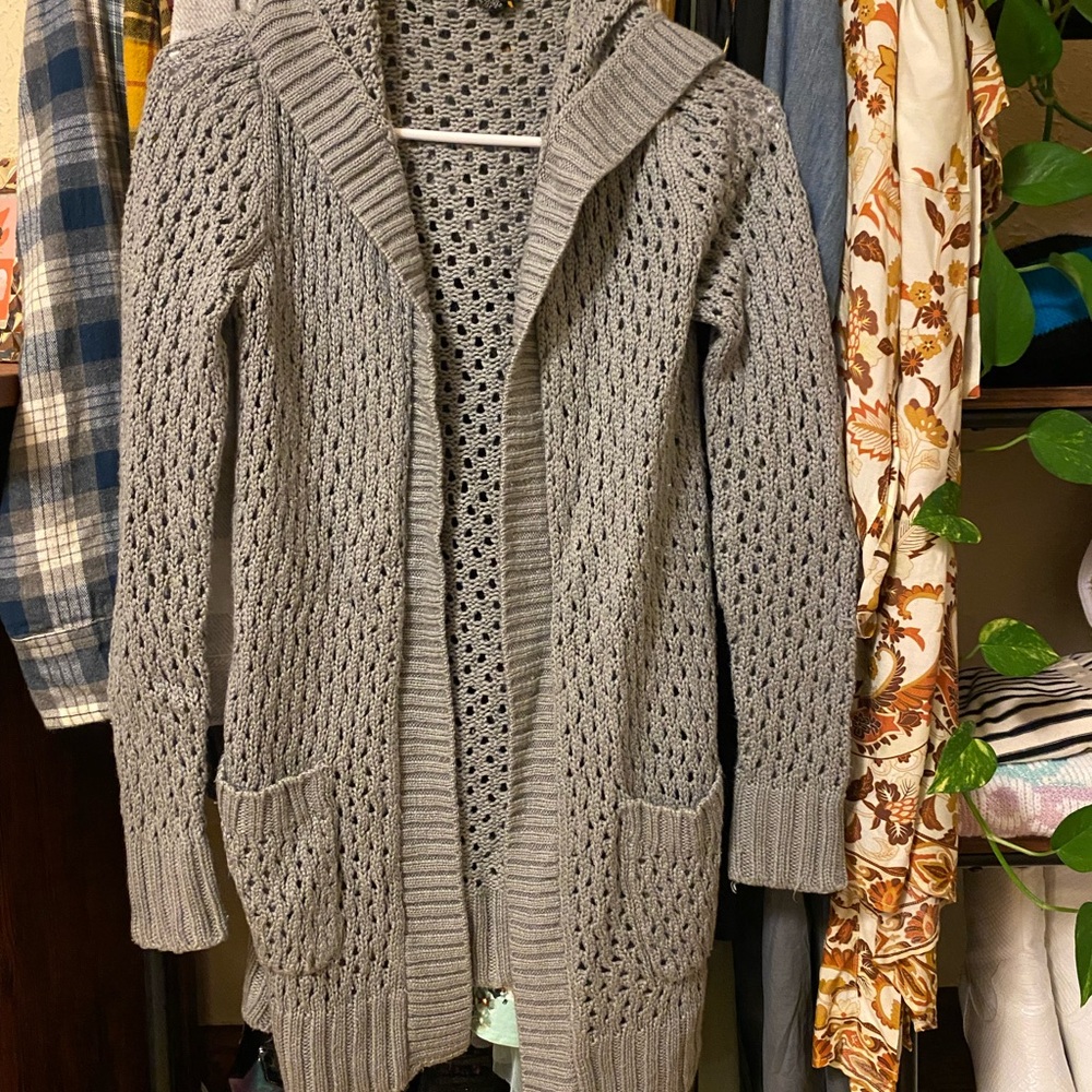 Gray Knit Open-Front Sweater